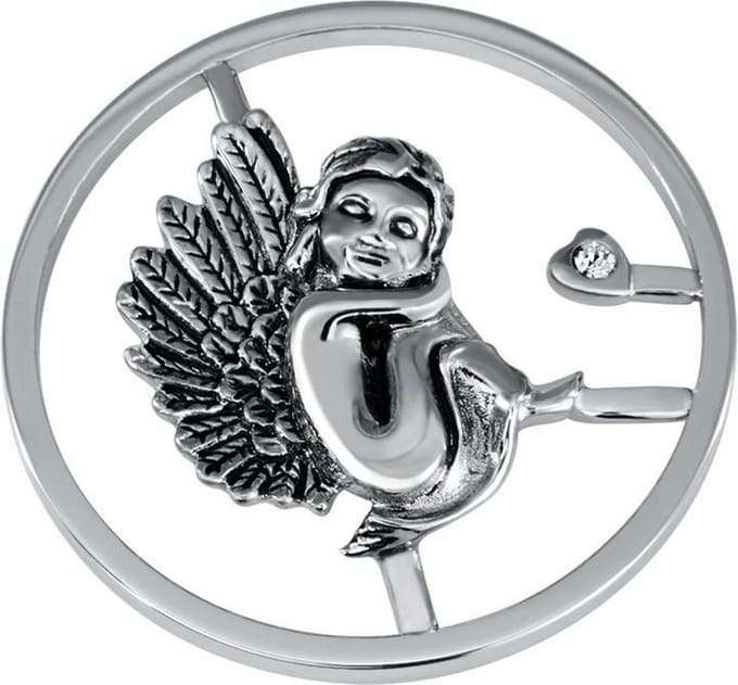 Quiges - Munthouder Munt 33mm RVS Engeltje Zilverkleurig - EPR121