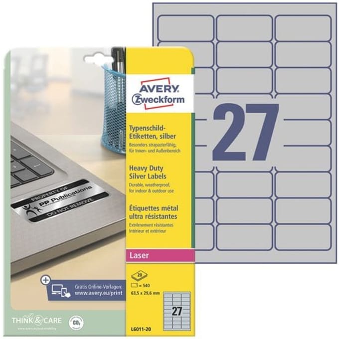 Avery Heavy duty labels silver suitable for in- and outdoor use (-40oC to +150oC)