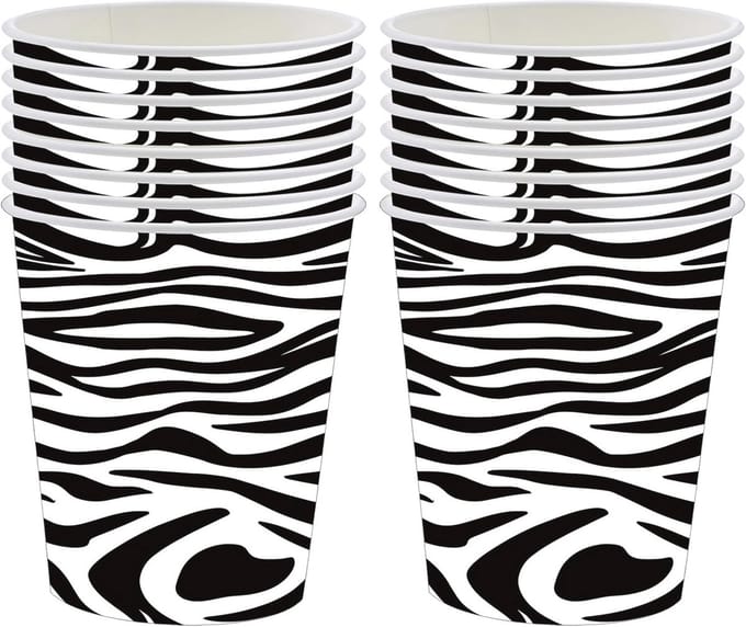 Solidchoice - 16 Stuks Zebra Print Papieren Bekers voor Feestjes