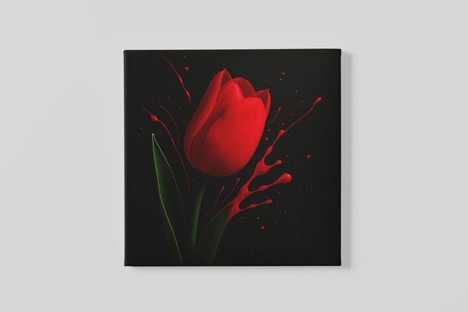 Vierkant Canvas Schilderij - Rode Tulp - Bloemen - 60x60 cm