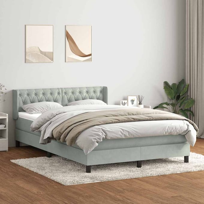 vidaXL - Boxspring - met - matras - fluweel - lichtgrijs - 160x220 - cm