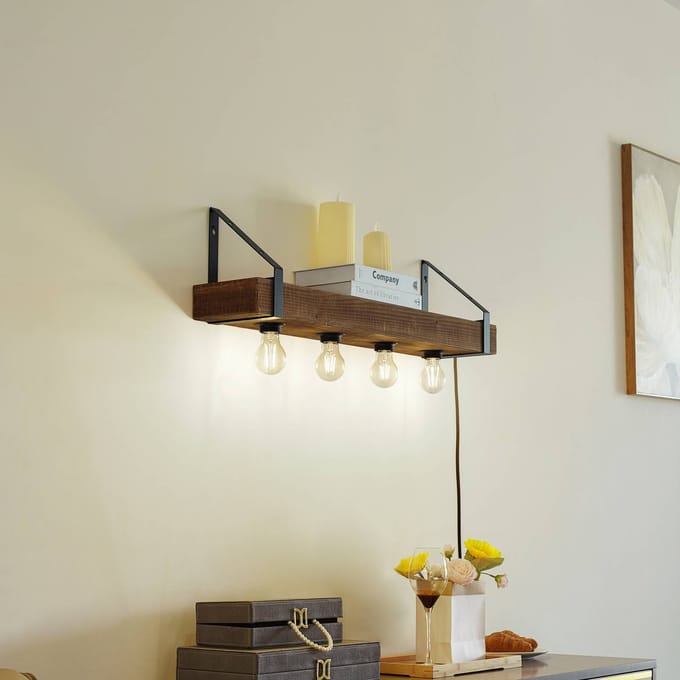 Lindby - wandlamp - 4lichts - Hout - H: 23.5 cm - E27 - donker hout