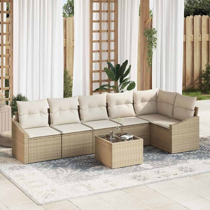 vidaXL - Tuinbank - Set - 7 - st - Beige - en - Crème - poly - rattan