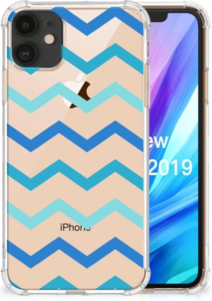 Apple iPhone 11 Doorzichtige Silicone Hoesje Zigzag Blauw