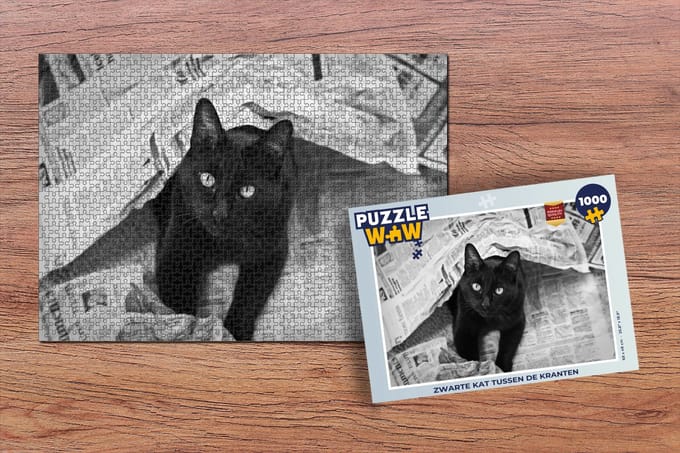 Puzzel Zwarte kat tussen de kranten - Legpuzzel - Puzzel 1000 stukjes volwassenen