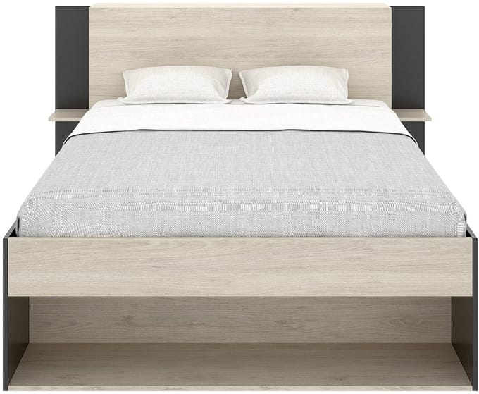 Vente-unique Bedframe hout zwart, natuurlijk licht 140 x 190 cm
