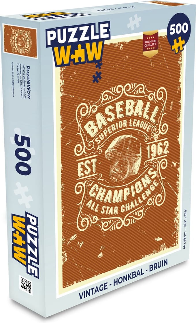 Puzzel Vintage - Honkbal - Bruin - Legpuzzel - Puzzel 500 stukjes