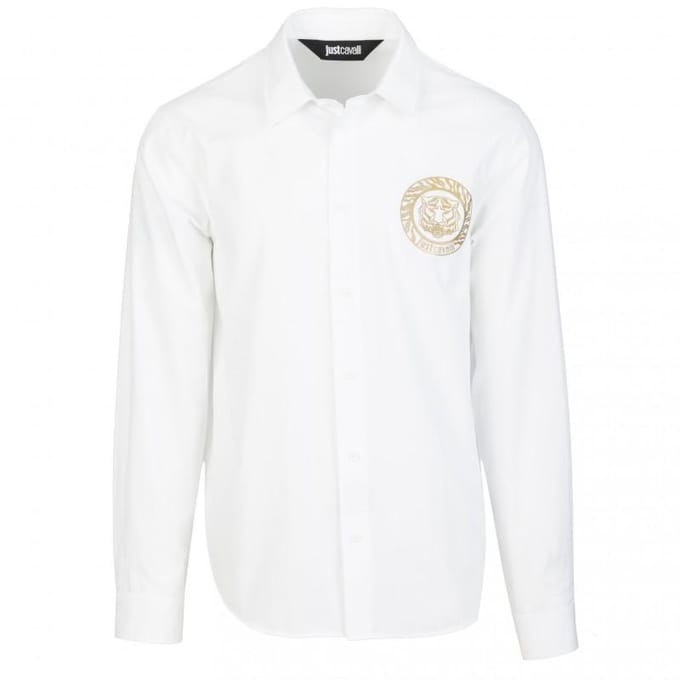 Just Cavalli luxe heren tijger shirt - Maat: IT50 white