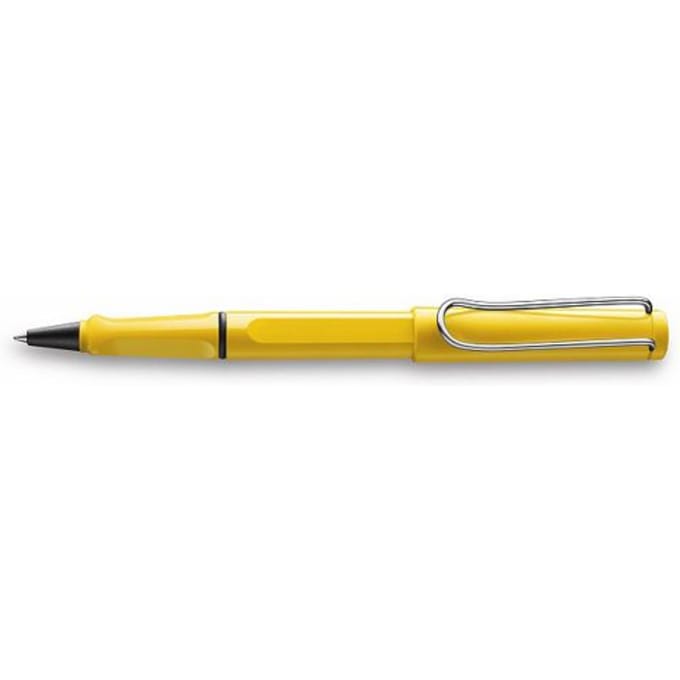 Lamy rollerpen, model safari yellow, met een uitwisbaar blauwe vulling