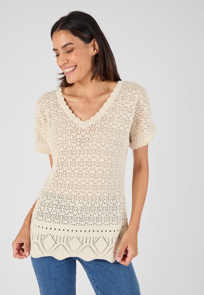 Damart - Trui van pointelle-breisel - Dames - Beige - M