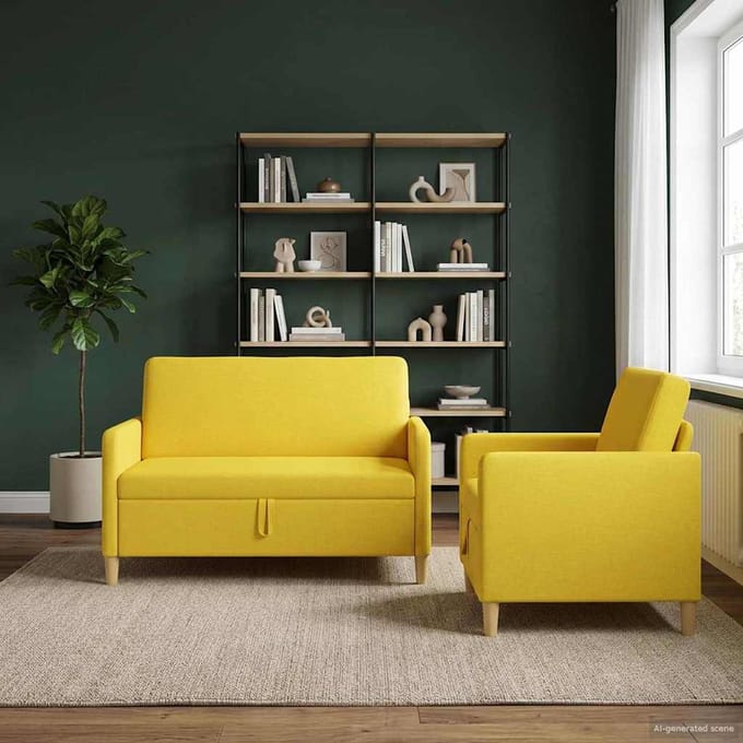 vidaXL - Sofa - Set - Met - Opslag - 2 - st - Licht - Geel - Polyester