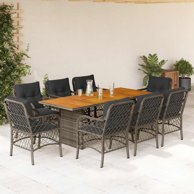 vidaXL - 9-delige - Tuinset - met - kussens - poly - rattan - grijs