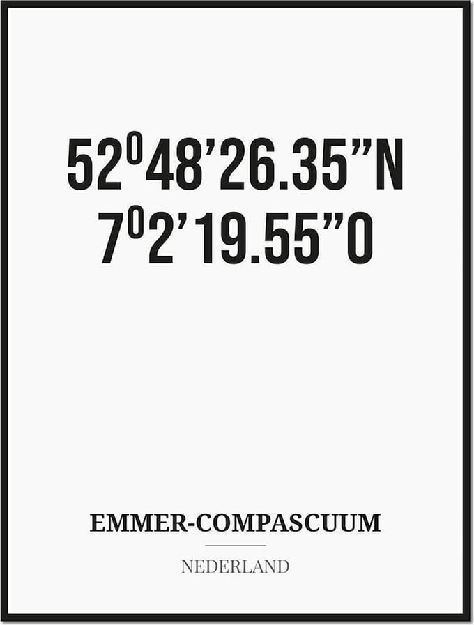 Poster/kaart EMMER-COMPASCUUM met coördinaten