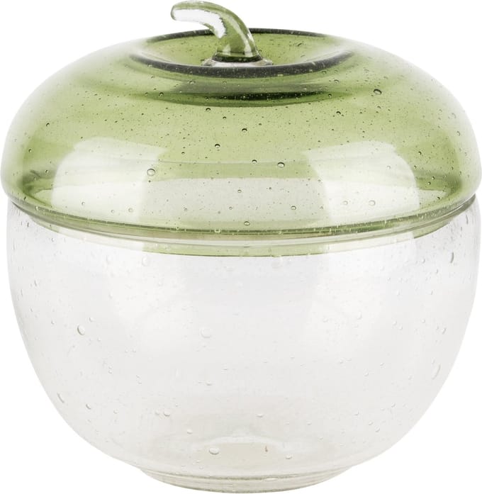 Dekoratief | Appel pot m/deksel, transparant/groen, glas, 16x16x15cm | A240438