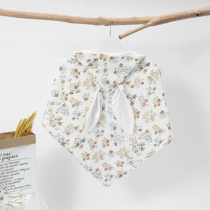 Bo & Mila Badcape met Oren - Baby - Wit met Bloemprint - 75x75cm - Hydrofiel - Capuchon - Badponcho