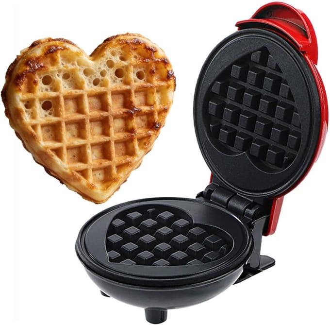 Elektrische Pannenkoekenmaker - Cakemaker Wafelijzer - Snelle Ontbijt Snacks - Dubbelzijdige Verwarming - Compact 14x18cm - Rood