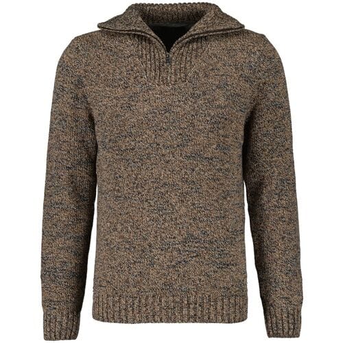 Ragman Trui Troyer Zip Cotton Knit Pullover Elbow Patches Taupe-Grijs / male