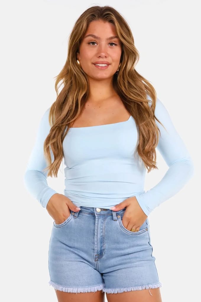 Getdrezzed Top - Maat: L - Basic shirt vierkante hals lichtblauw