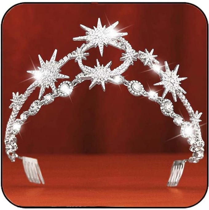 Bruidshoofdband Zilveren Maan & Sterren Kristal Haaraccessoire