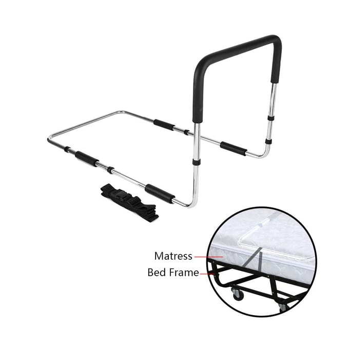 Carevas – barrière de lit à main réglable en hauteur, pour personnes âgées, avec sangle d'ancrage, lit plaqué en fer black