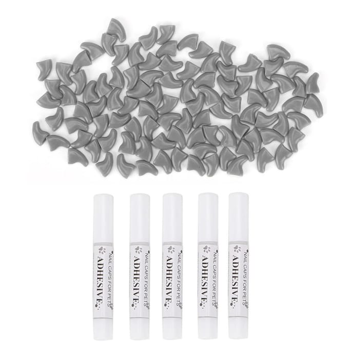 100 STUKS Zachte Huisdier Kat Nagelhoes Veilig Anti Krab Hond Poot Klauw Beschermer Decoratieve Hoezen Grijs M M grijs