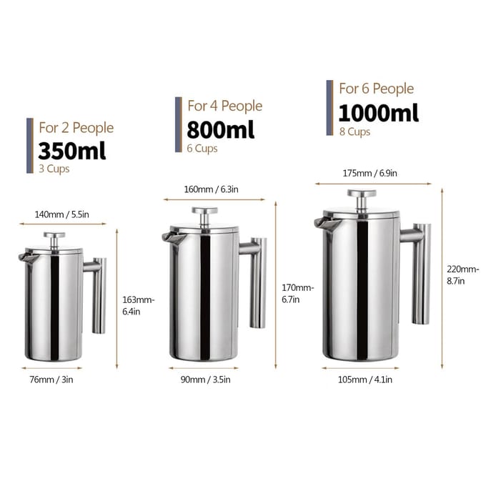 350 ml/800 ml/1000 ml Franse Pers Koffiezetapparaat Rvs Dubbelwandige Geïsoleerde Koffiezetapparaat Pot 800ml gray
