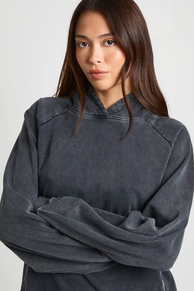 boohoo Dames Gewassen Raglan Naad Oversized Hoodie | Houtskool | Maat: Large