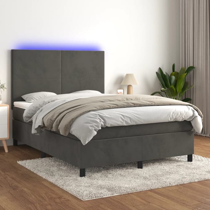 vidaXL - Boxspring - met - matras - en - LED - fluweel - donkergrijs - 140x190 - cm