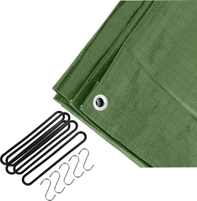 FX Tools - Afdekzeil groen 2 x 3 meter met 10x spanrubbers en S-haken