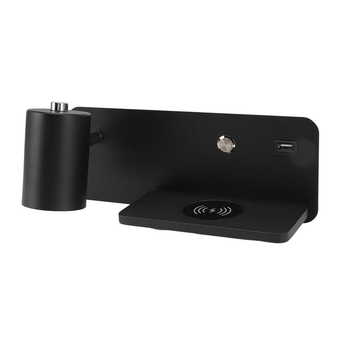 LED Wandlamp USB-interface Draadloos Opladen LED Wandlamp voor Woonkamer Slaapkamer 85‑265V Zwart