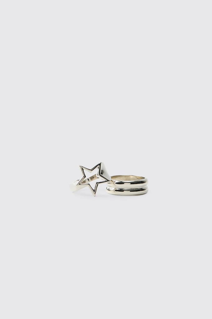 2-pack Chunky Sterrenringen | Silver | Size Small/Medium