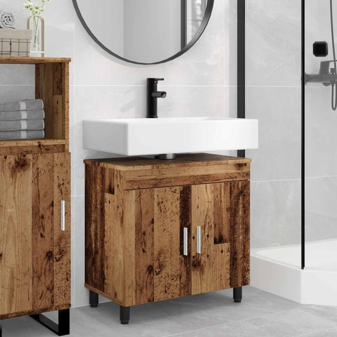 vidaXL - Badkamer - vaniteitsunit - Oud - hout - 60 - x - 35 - x - 60 - cm - Bewerkt - hout