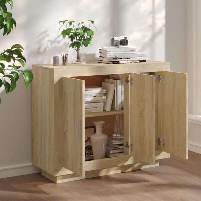 vidaXL - Dressoir - 92x35x75 - cm - bewerkt - hout - sonoma - eikenkleurig