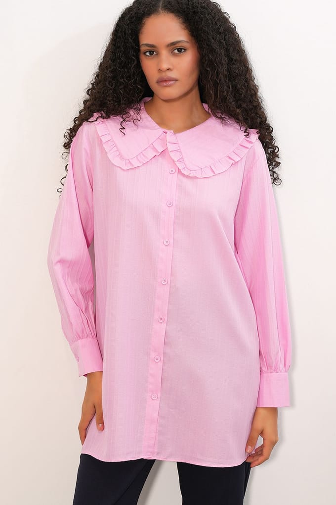 Langsleeve Textured Shirt Met Baby Kraag