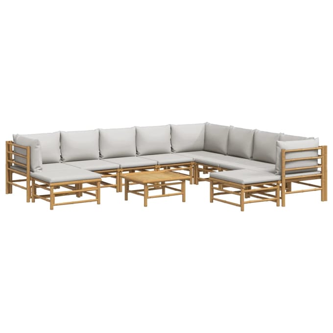 vidaXL - 11-delige - Loungeset - met - kussens - bamboe - lichtgrijs