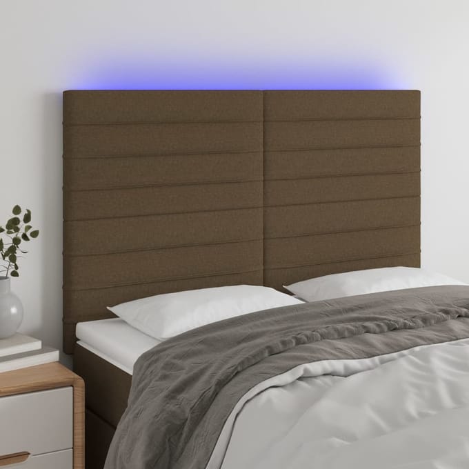 vidaXL - Hoofdbord - LED - 144x5x118/128 - cm - stof - donkerbruin