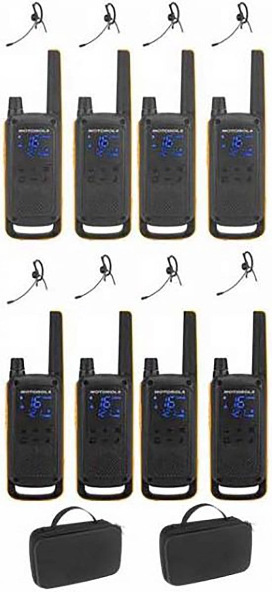 Set van 8 Motorola Talkabout T82 Extreme PMR446 Portofoons met headsets