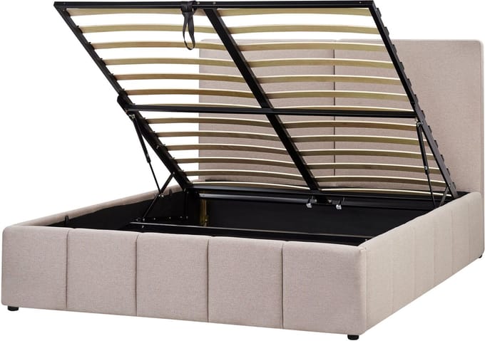 CASTELNAVET - Tweepersoonsbed - Taupe - 160 x 200 cm - Polyester