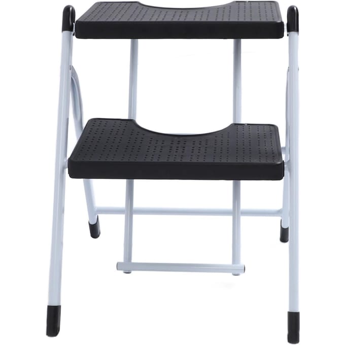 Échelle pliante à 2 marches, large pédale, légère, antidérapante, portable, pliable, avec 2 tabourets black