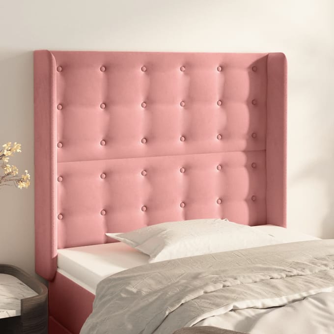 vidaXL - Hoofdbord - met - randen - 83x16x118/128 - cm - fluweel - roze