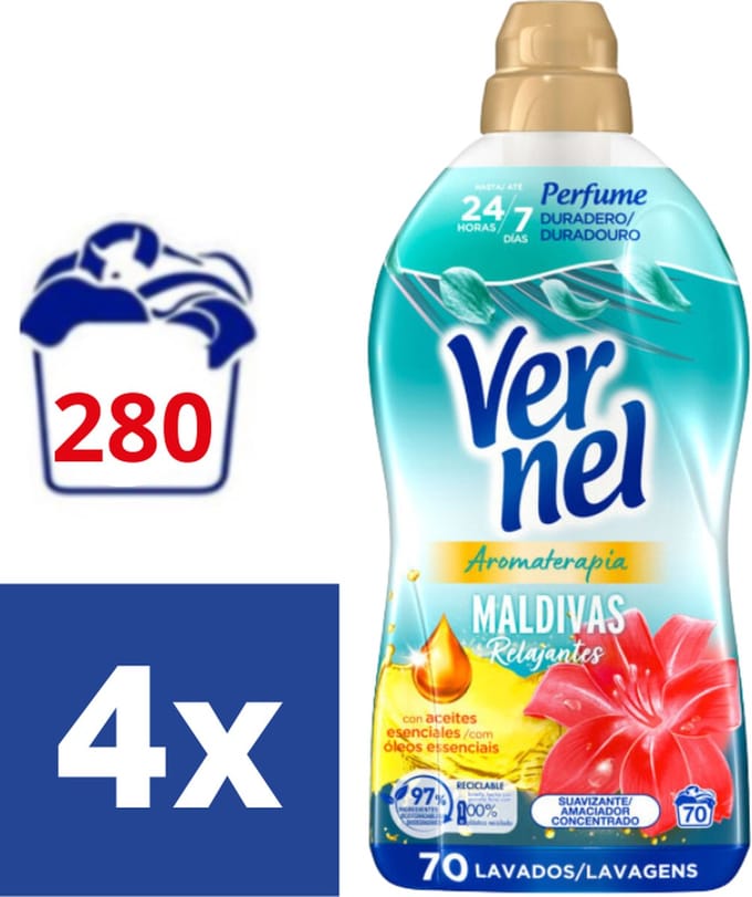 Vernel Wasverzachter Maldivas - 4 x 1.26 l (280 wasbeurten)