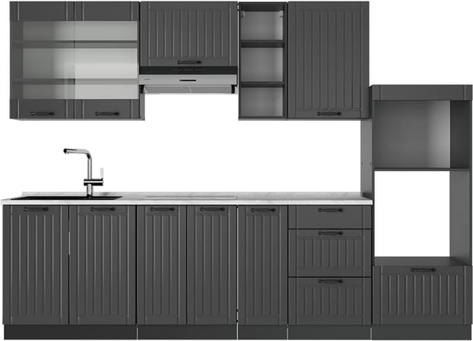 Vicco Fame-Line Complete keukeneenheid – 280 cm, WB Marmer Donkergrijs