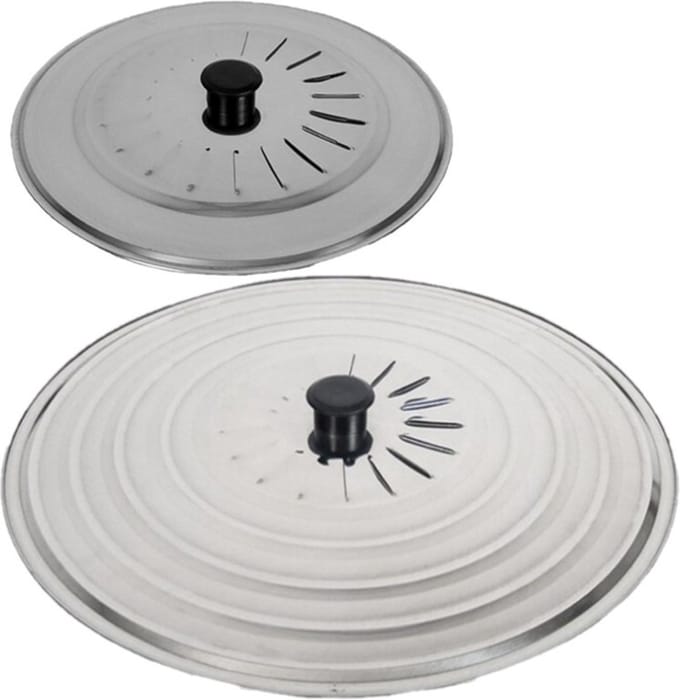 Gerimport Set 2x stuks universele spatdeksels - pannendeksels - rvs - met stoomuitlaat - Dia 28 en 40 cm