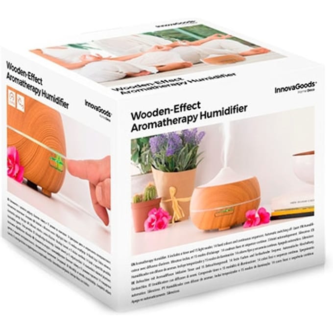 Aroma diffuser luchtbevochtiger met LED InnovaGoods Wooden-Effect