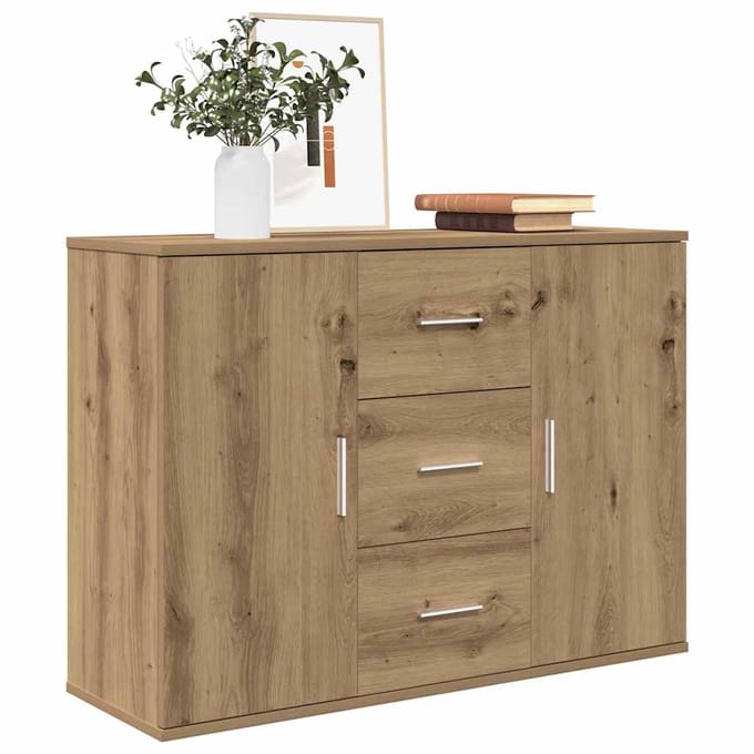 vidaXL - Dressoir - 90x29,5x65 - cm - bewerkt - hout - artisanaal - eikenkleur