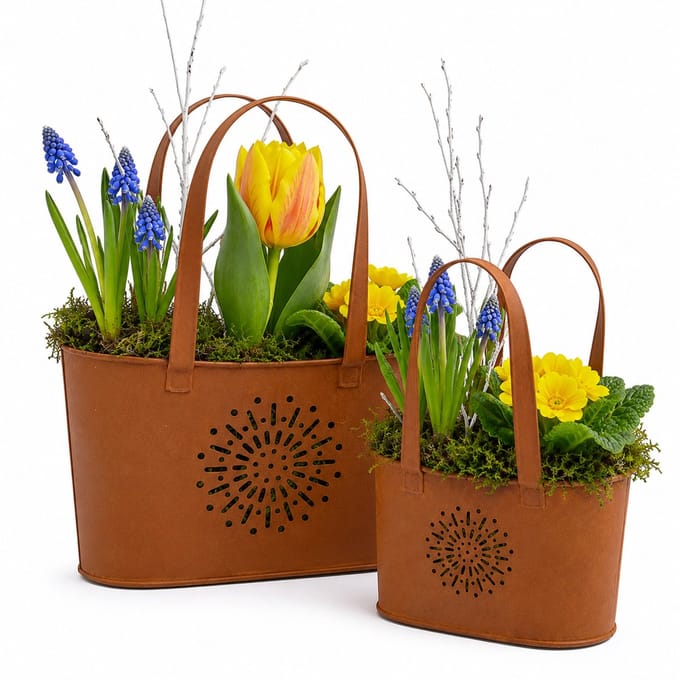 UNUS® Bloempot Handtassen roestlook set van 2 tuindecoratie