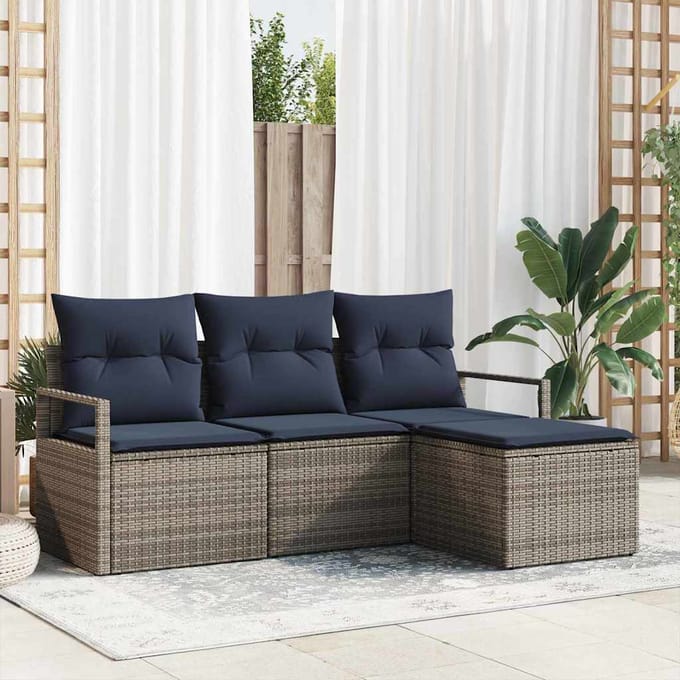 vidaXL Bankstel 4 st Grijs poly rattan