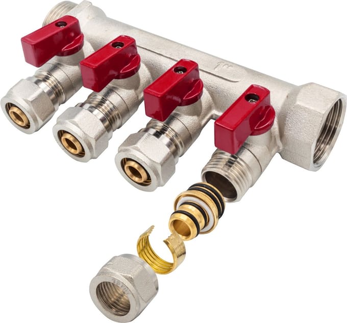 Belpress Verdeler Met Bolkraan MF-1” 4x16 Rood