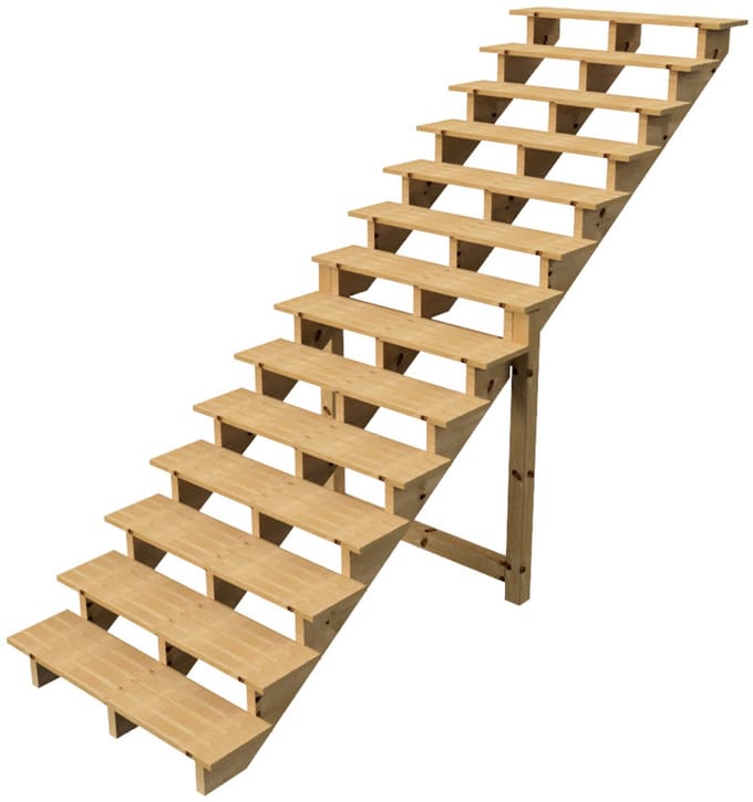 BERLIN Houten Buitentrap - 14 Open Treden 241 cm Hoog - 120 cm Breed