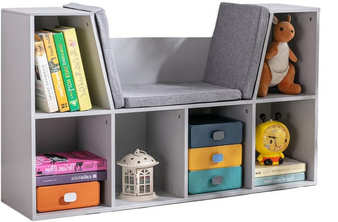 HOMCOM Kinderboekenkast MDF, Polyester 103L x 30B x 62H cm Grijs
